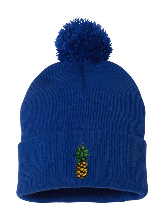 Adult Pineapple Embroidered Knit Beanie Pom Cap