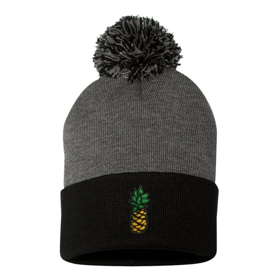 Adult Pineapple Embroidered Knit Beanie Pom Cap