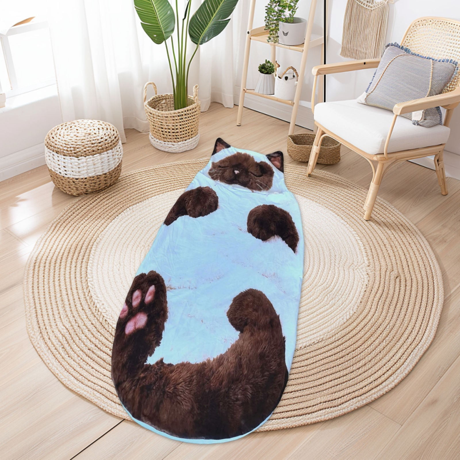 Adult Plush Cat Sleeping Bag - 175*80cm Random Color (White/Cyan) Envelope Sleeping Bag, Soft Fuzzy Warm Sleeping Bag, Perfect for Indoor, Lounge, Camping Use, Cute and Comfortable, 1pc