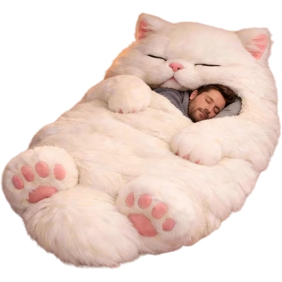 Cozy Cat-Shaped Sleeping Bag for Adults - Washable Plush Blanket with Envelope Style, Ideal for Indoor/Outdoor Use, Home, Camping, and Travel