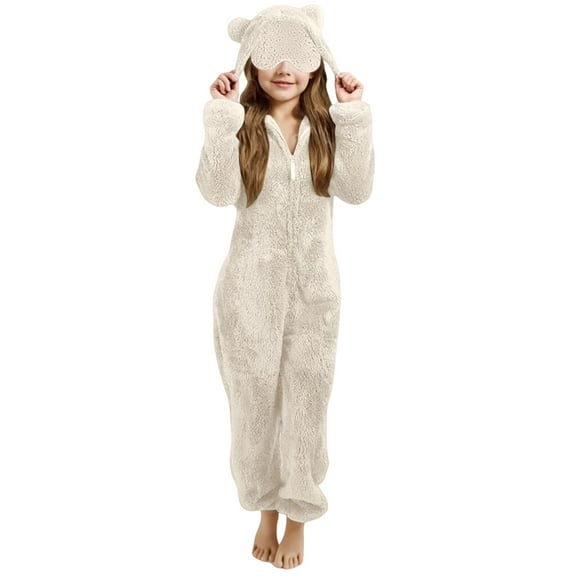 Adult Plush Fleece Animal One Piece Pajamas with Hooded Ears Full Length Zipper Cozy Sleepwear Loungewear Suit