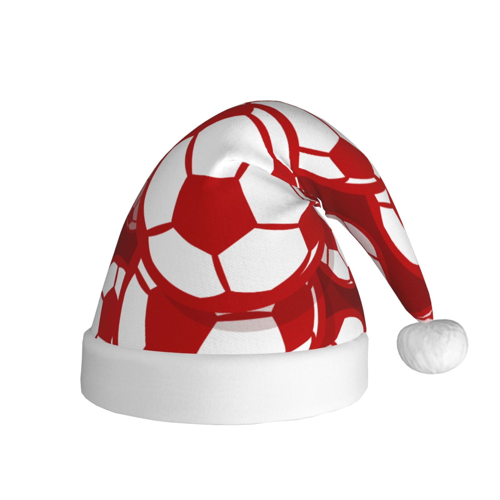 Adult Plush Santa Hat Football Soccer Ball Soft Fleece Christmas Holiday Costume Accessory for Party & Dress-Up
