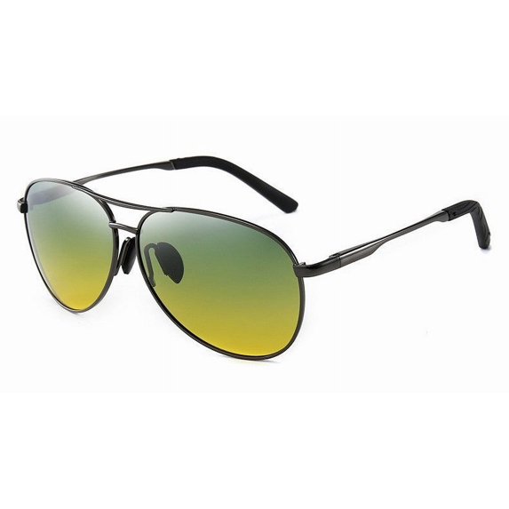 Adult Polarized Sunglasses Day and Night Color Changing Lens Metal Frame with 99 Percent Visible Light Fashion Sunglasses for Round Face