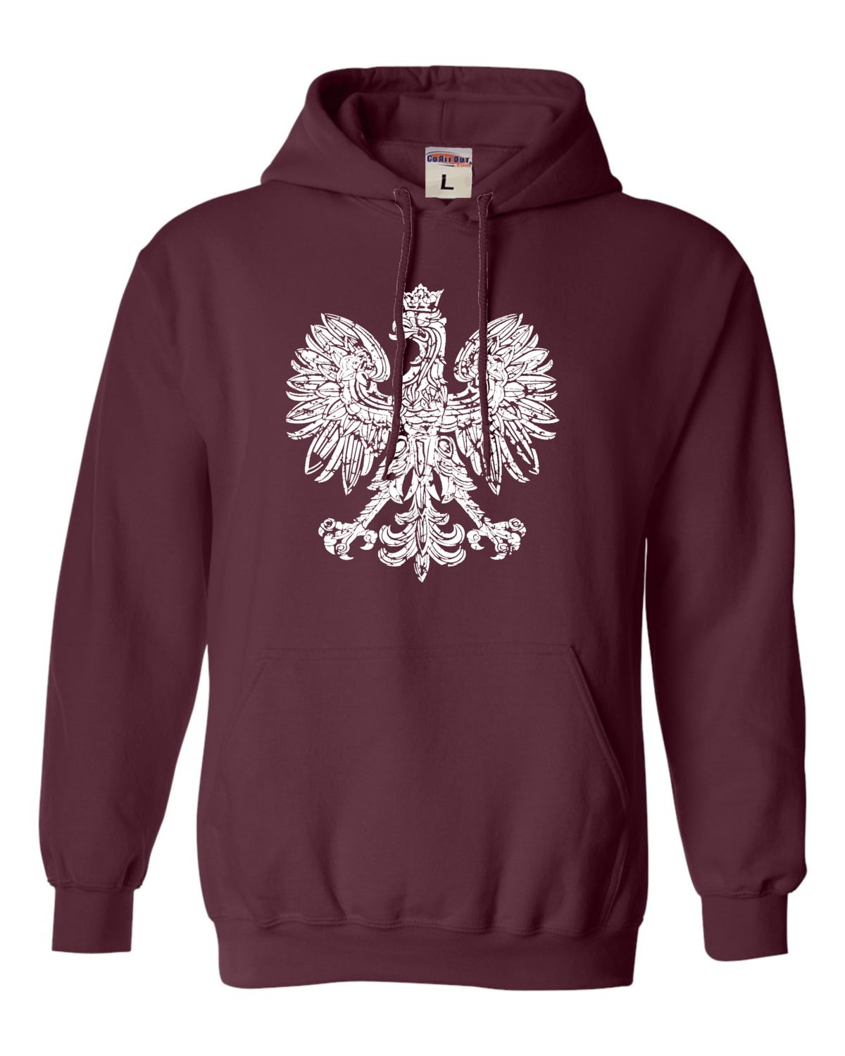 Polish Eagle Polska Flag Full Zip Hoodie - Red Unisex Hooded Sweatshirt With Screen Print, Pouch Pocket (Medium)