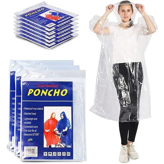 Adult Poncho Lightweight Raincoat, Emergency Raincoats with Hoods, Disposable Rain Ponchos, Bulk Wholesale - 100 Pack
