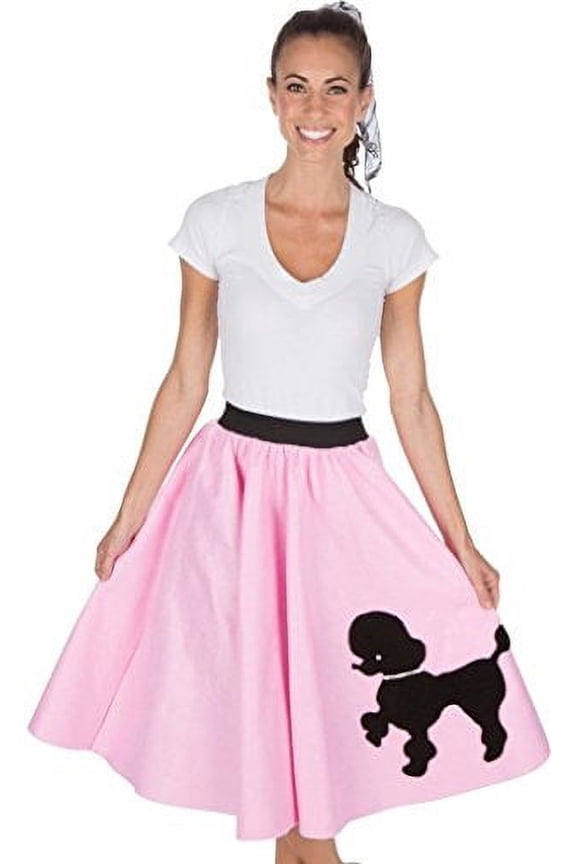 Adult Poodle Skirt with Musical Note printed Scarf Light Pink by Kidcostumes