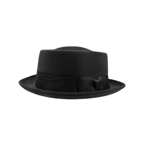 Adult Pork Pie Porkpie Top Hat Felt Casual Boater Gangster Cap Costume Accessory (Black)