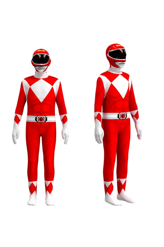 Adult PowerRangers Cosplay Jumpsuit Fancy Costume - Men's Women's hero Spandex Zentai Suit with Detachable Hood - Assorted Multi-Color 3D Style Full Bodysuit for Halloween Party