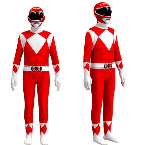 Adult PowerRangers Cosplay Jumpsuit Fancy Costume - Men's Women's hero Spandex Zentai Suit with Detachable Hood - Assorted Multi-Color 3D Style Full Bodysuit for Halloween Party