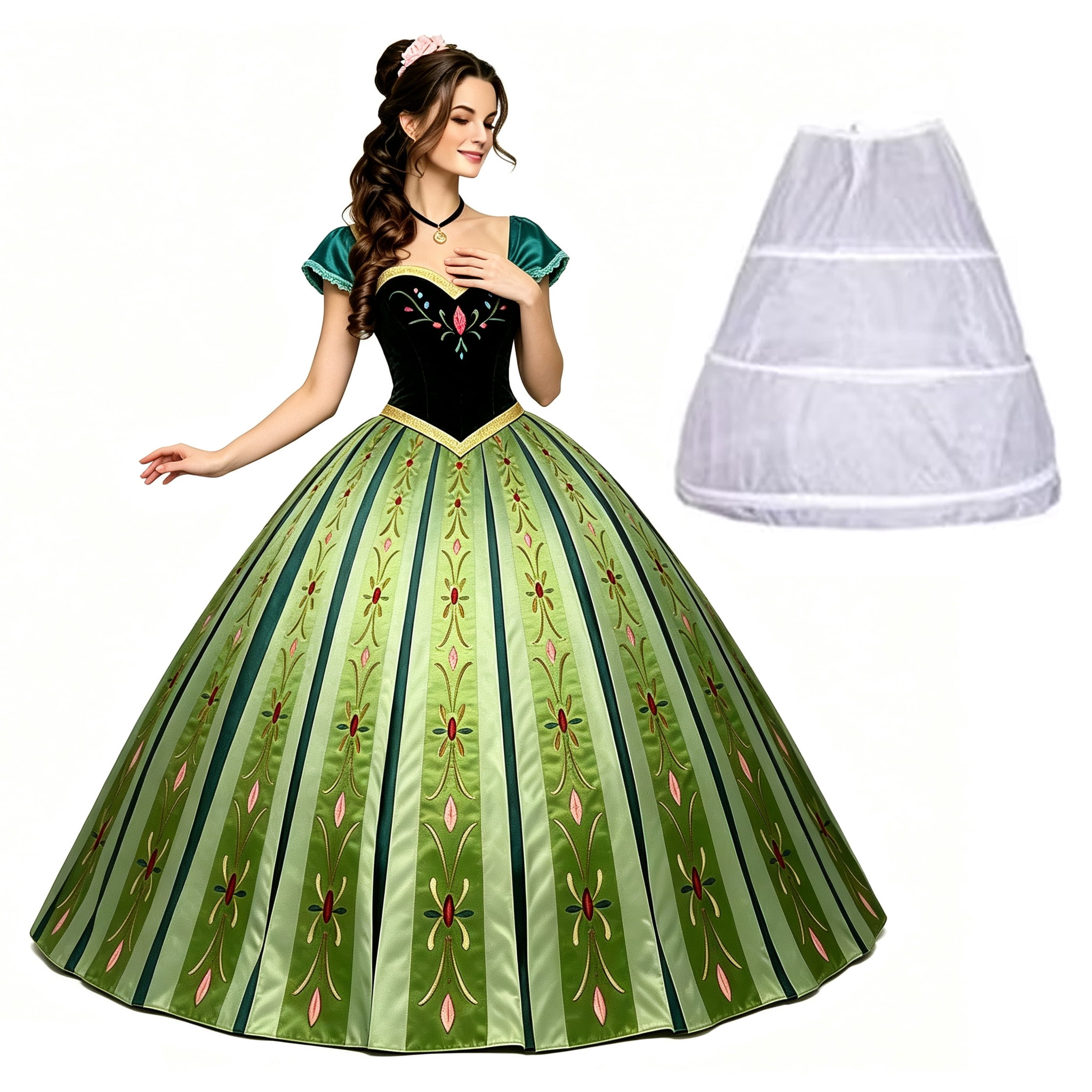anna green dress cosplay Adult Princess Gown Costume Off Shoulder Formal Party Appliqué & Embroidery