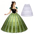 thumbnail image 1 of Adult Princess Anna Green Gown Cosplay Costume Off Shoulder Formal Party Dress, 1 of 6