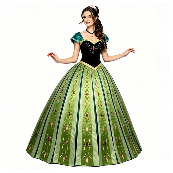 Adult Princess Anna Green Gown Cosplay Costume Off Shoulder Formal Party Dress