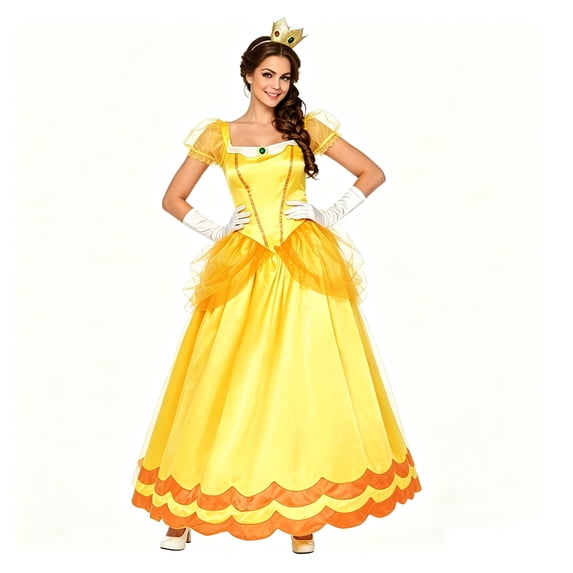 Adult Princess Peach Yellow Costume For Women Halloween Cosplay Dress