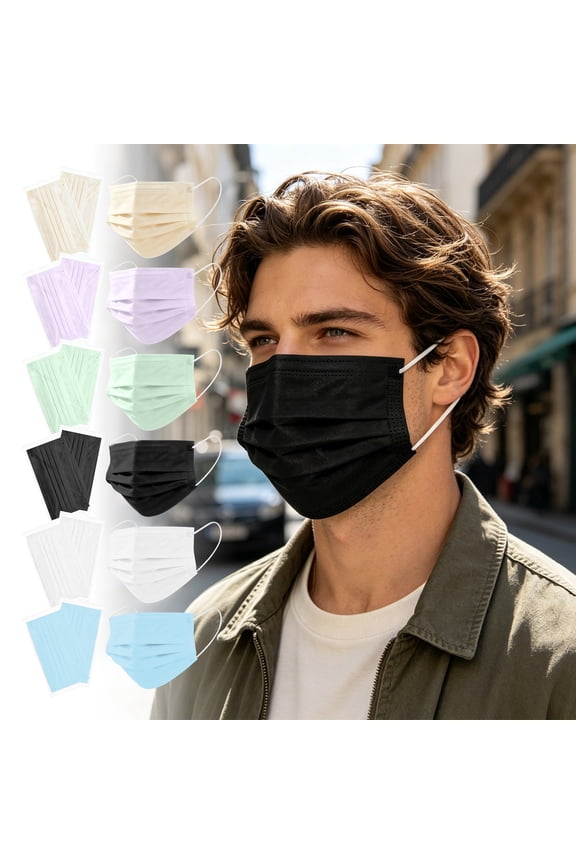 Adult Protective Disposable Face Cover, Light Purple 3-Layer Non-Woven 100Pcs Individually Sealed Mask, 7X4 Inch Breathable Skin-Friendly Disposable Mouth Cover, Dust-Proof Pollen