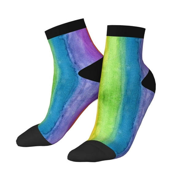 Adult Quarter Ankle Socks Abstract Striped Rainbow Cushion Ventilation Sports Socks