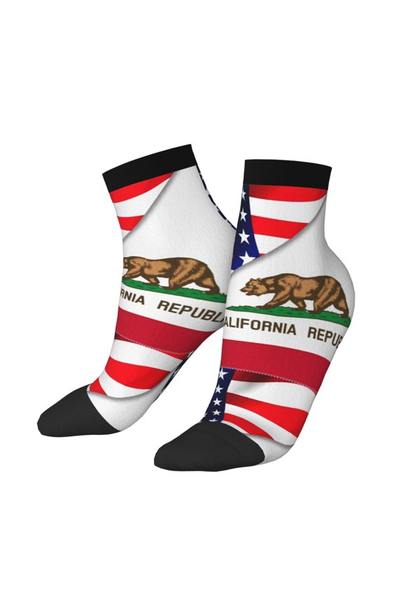Adult Quarter Ankle Socks America Flag And California Flag Cushion Ventilation Sports Socks