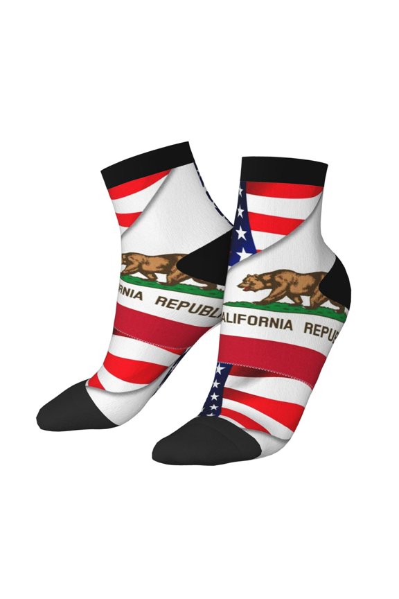 Adult Quarter Ankle Socks America Flag And California Flag Cushion Ventilation Sports Socks
