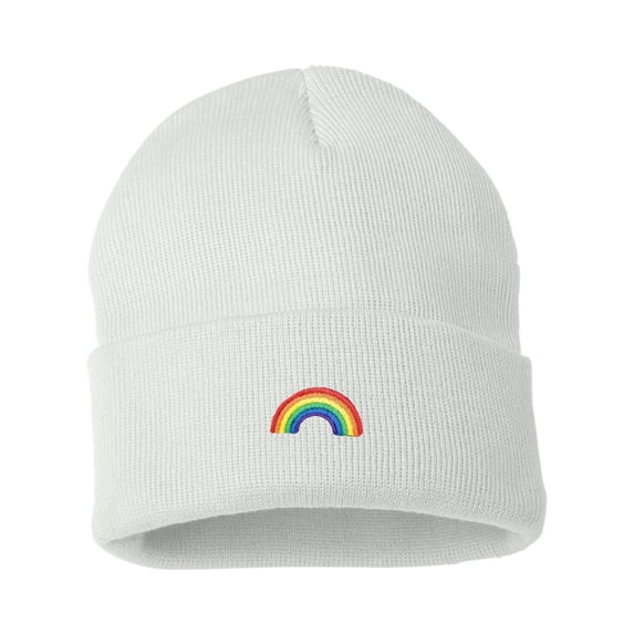 Adult Rainbow Embroidered Cuffed Knit Beanie Cap