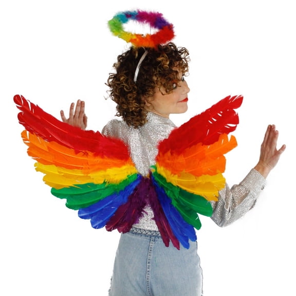 Adult Rainbow Feather Costume Wings - Large Angel Fairy Pride Halloween-Cosplay Wing