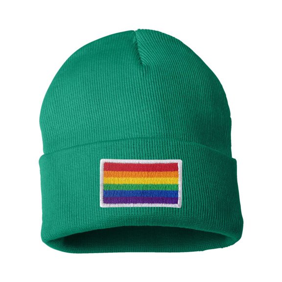 Adult Rainbow Gay & Lesbian Pride Flag Embroidered Cuffed Knit Beanie Cap