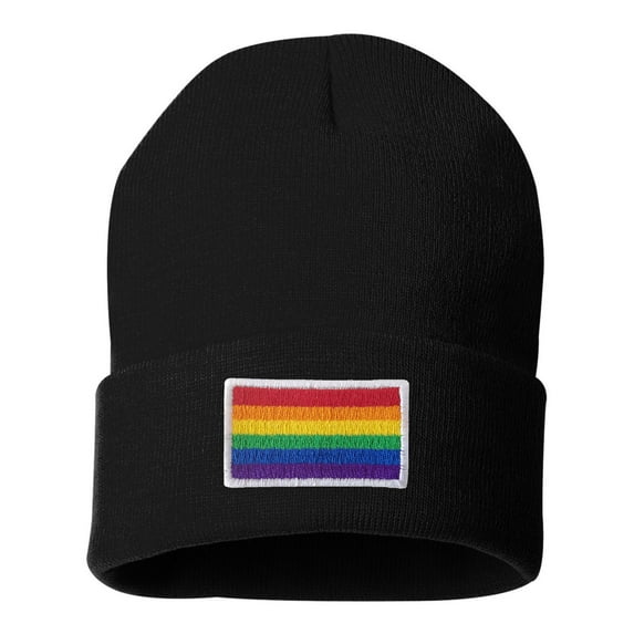 Adult Rainbow Gay & Lesbian Pride Flag Embroidered Cuffed Knit Beanie Cap