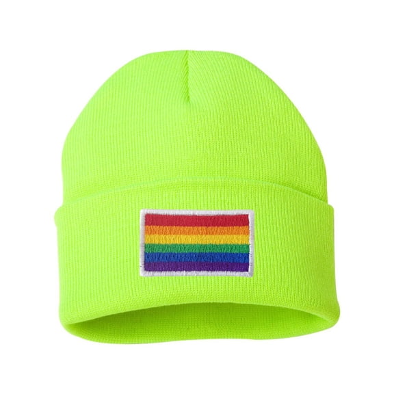 Adult Rainbow Gay & Lesbian Pride Flag Embroidered Cuffed Knit Beanie Cap