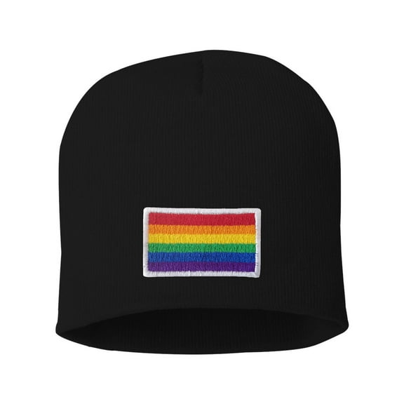 Adult Rainbow Gay & Lesbian Pride Flag Embroidered Knit Beanie Cap