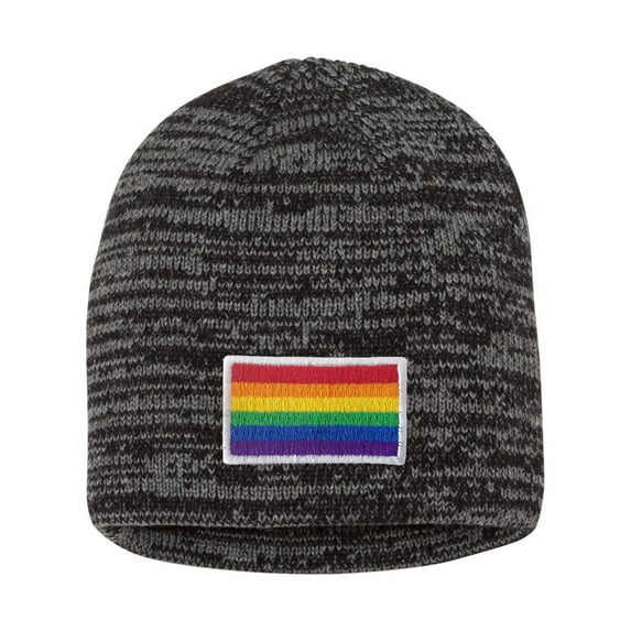 Adult Rainbow Gay & Lesbian Pride Flag Embroidered Marled Knit Beanie Cap