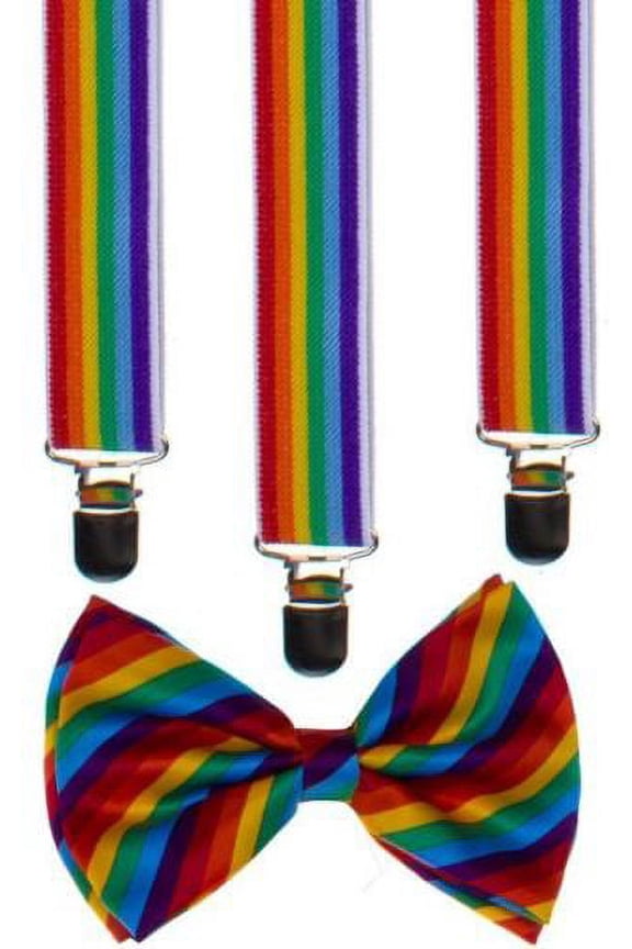 Adult Rainbow Suspenders and Bow tie Set Wedding Prom Suit adjustable
