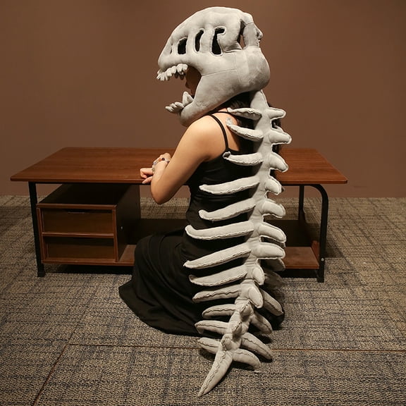 Adult Realistic Dinosaur Skeleton Costume Set, Plush Halloween Dinosaur Cosplay Outfit with Skull Mask, Fossil Jumpsuit for Adults & Teens, Realistic Dino Fancy Dress Costume