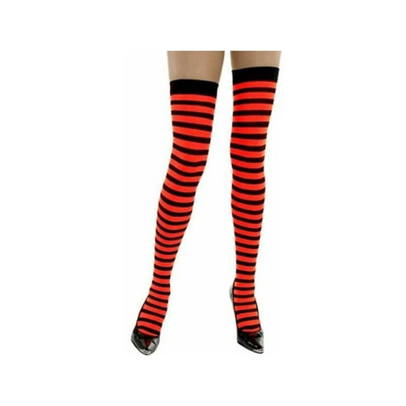 Adult Red & Black Striped Thigh High Stockings