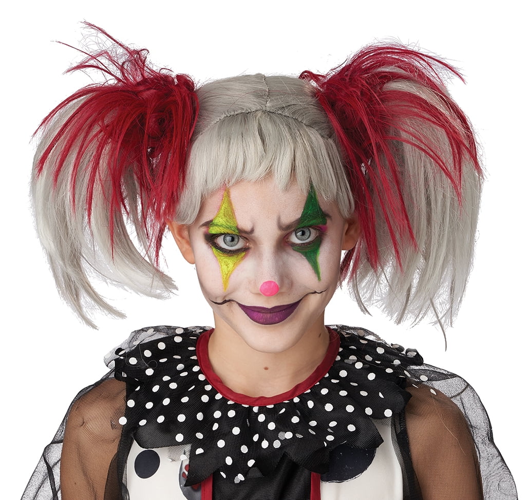 Glow in the Dark Punk Pigtails Wig (Red/Grey)