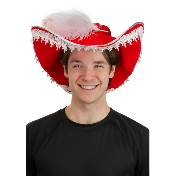 Adult Red Pirate Costume Hat with Feather