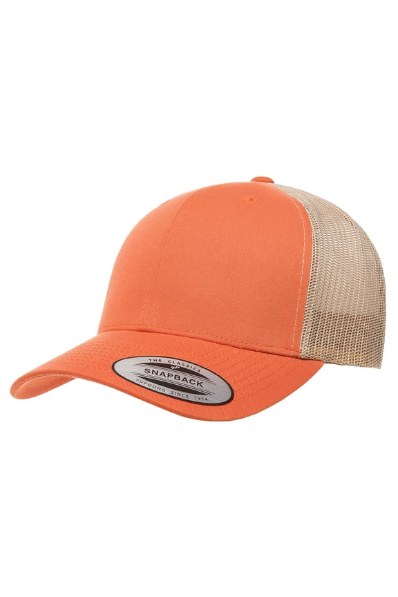 Adult Retro Trucker Cap , 6606 , RUST ORANGE/KHAKI , One Size