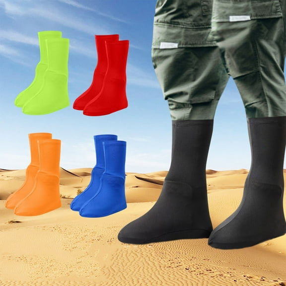 Adult Reusable Waterproof Shoe Covers, High-Top Anti-Sand Overshoes for Desert Hiking, Outdoor Cycling, Camping & Fishing, Non-Slip Snow Boot Galoshes for Men & Women, 1 Pair, Blue