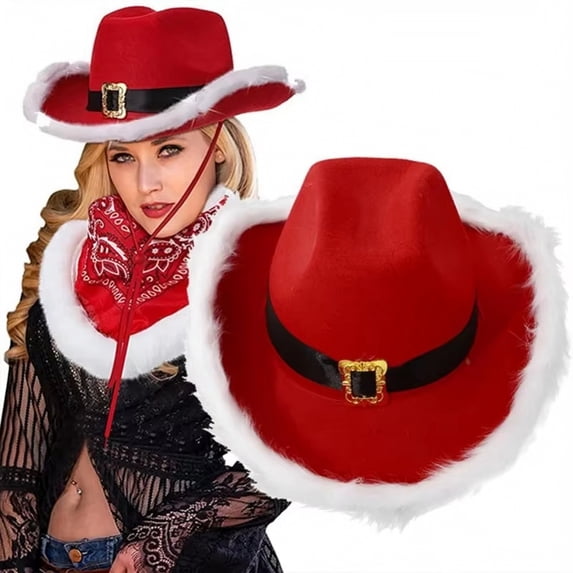 Adult Santa Claus Christmas Cowboy Hat Cowgirl Hats Holiday Western Costume Accessory