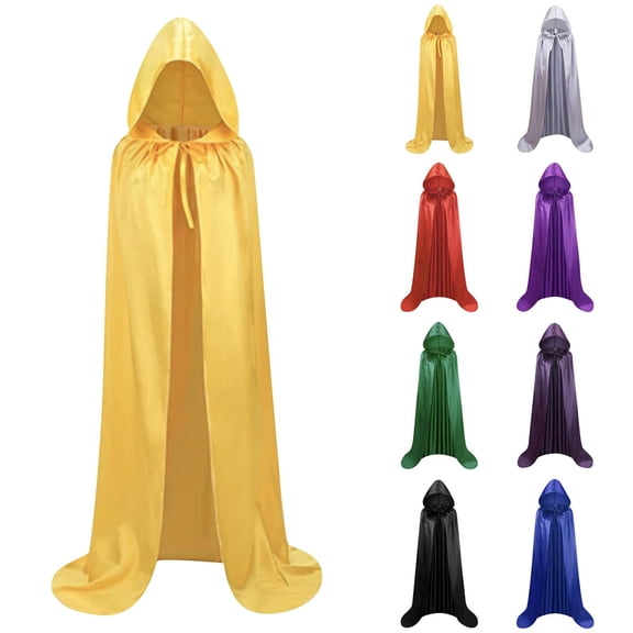 Adult Satin Hooded Long Cape - Halloween Death Wizard Cosplay Cloak with Tie Neck, Floor-Length Robe for Masquerade & Stage Performance Green 150