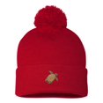 thumbnail image 1 of Adult Sea Turtle Embroidered Knit Beanie Pom Cap, 1 of 1