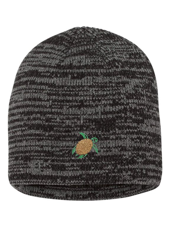 Adult Sea Turtle Embroidered Marled Knit Beanie Cap