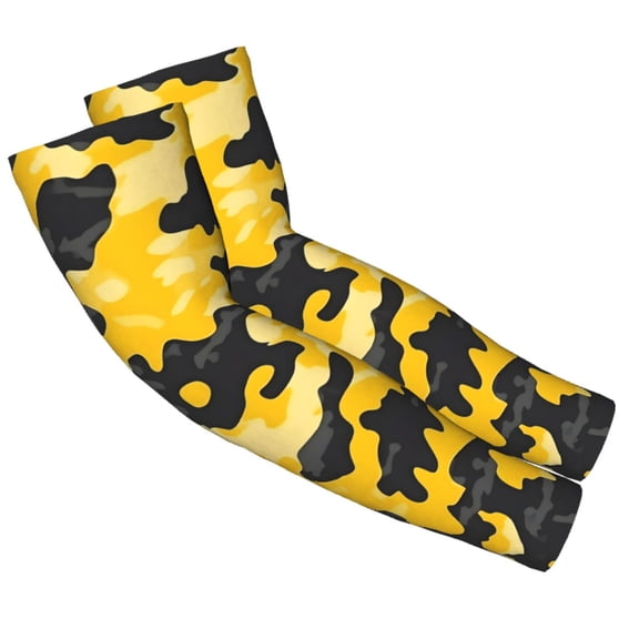 Adult Seamless Ice Sleeves Cooling Arm Sleeves 4-Way Stretch Uv Protection Outdoor Sleeves Volleyball Running Hiking Straight Style Vector Camouflage Pattern Yellow_3