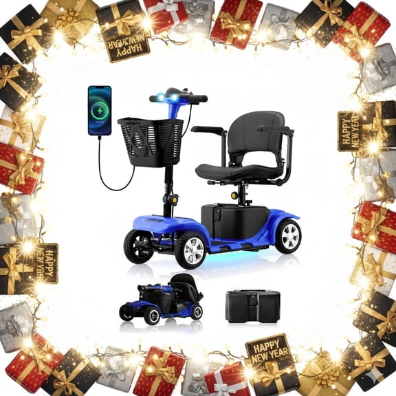 Foldable Mobility Scooter for Adults Elderly– 4-Wheel Portable Motorized Scooter with 300 lbs Capacity, Detachable Battery，Including Charger