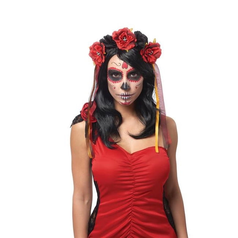 Adult Senorita Day of the Dead Flower Headdress Sugar Skull  display picture 3