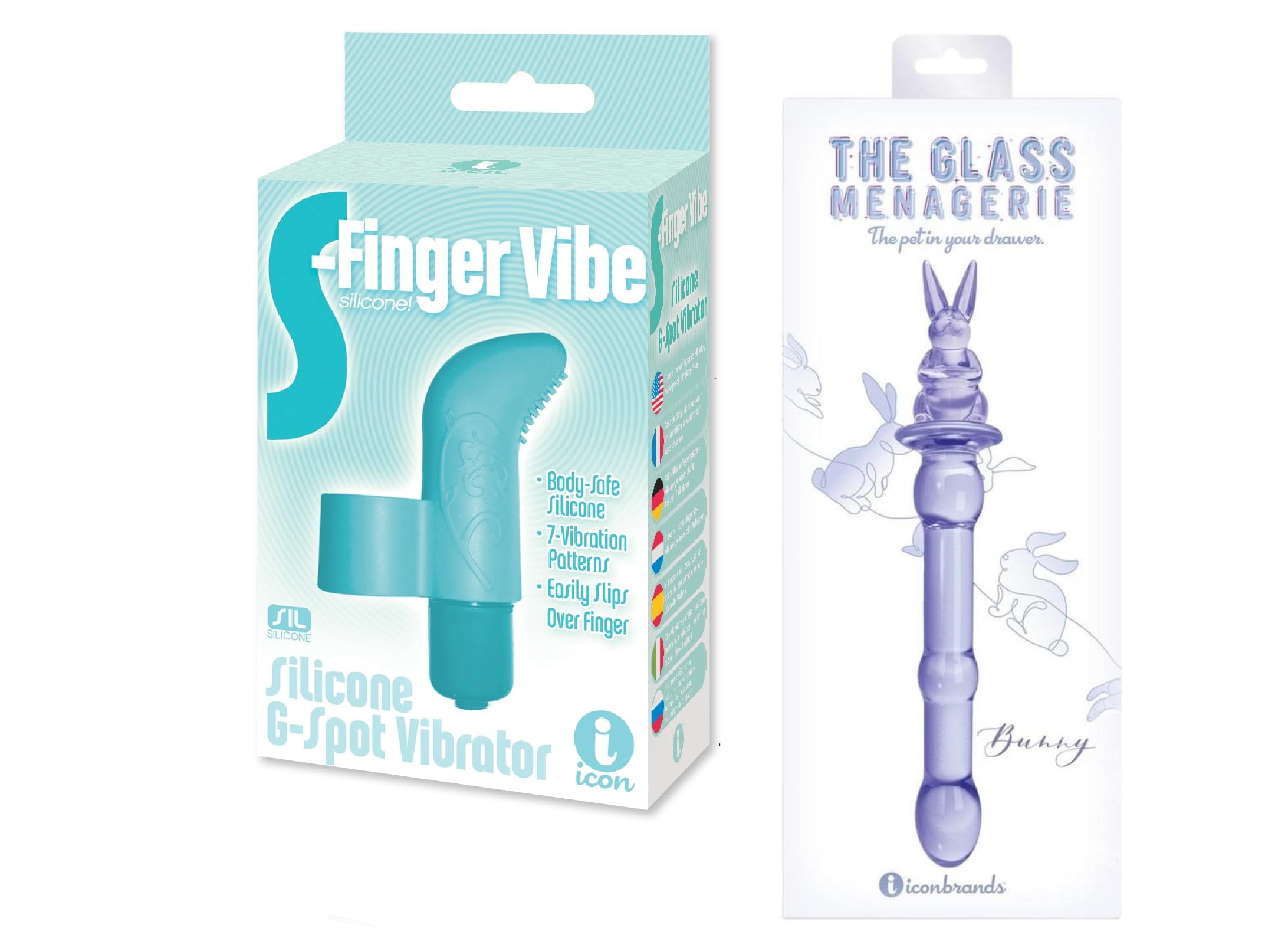 Adult Sex toy Bundle of S-Finger Vibe, Blue And Icon Brands Glass
