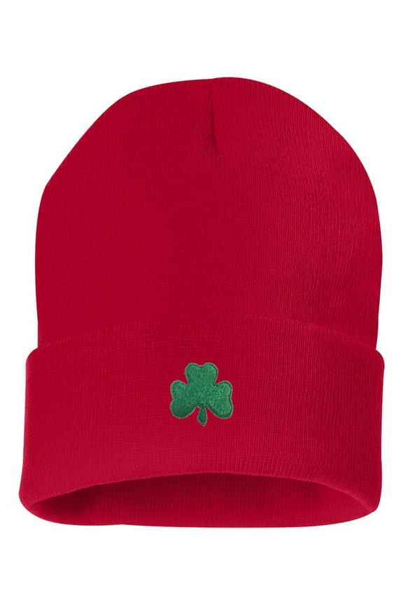 Adult Shamrock St. Patrick's Day Embroidered Cuffed Knit Beanie Cap