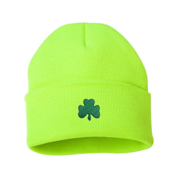 Adult Shamrock St. Patrick's Day Embroidered Cuffed Knit Beanie Cap