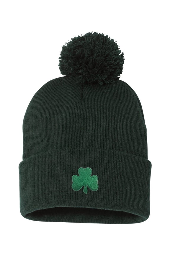 Adult Shamrock St. Patrick's Day Embroidered Knit Beanie Pom Cap