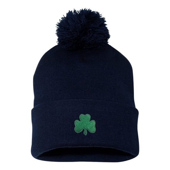 Adult Shamrock St. Patrick's Day Embroidered Knit Beanie Pom Cap