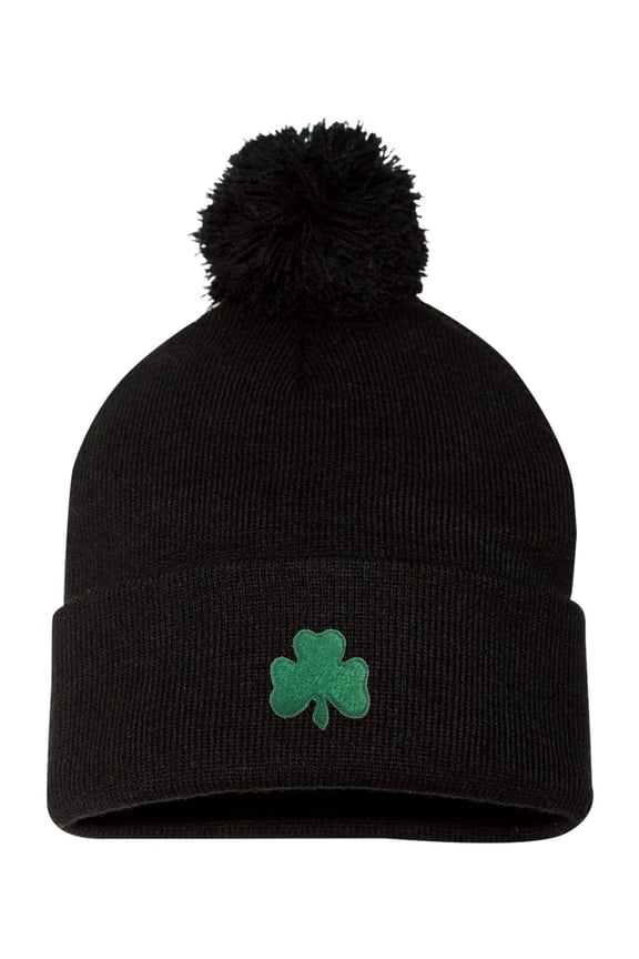 Adult Shamrock St. Patrick's Day Embroidered Knit Beanie Pom Cap