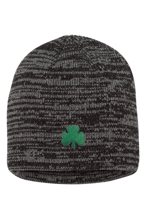 Adult Shamrock St. Patrick's Day Embroidered Marled Knit Beanie Cap