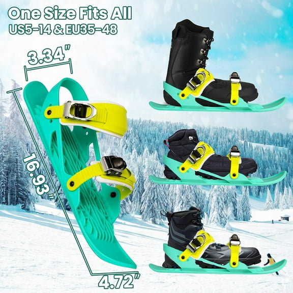 Adult Short Ski Skates for Snow, 2025 Upgraded Skis for Winter Shoes Short Snowskates Skiboards, Adjustable Short Mini Ski Skates for Snow Winter Sport